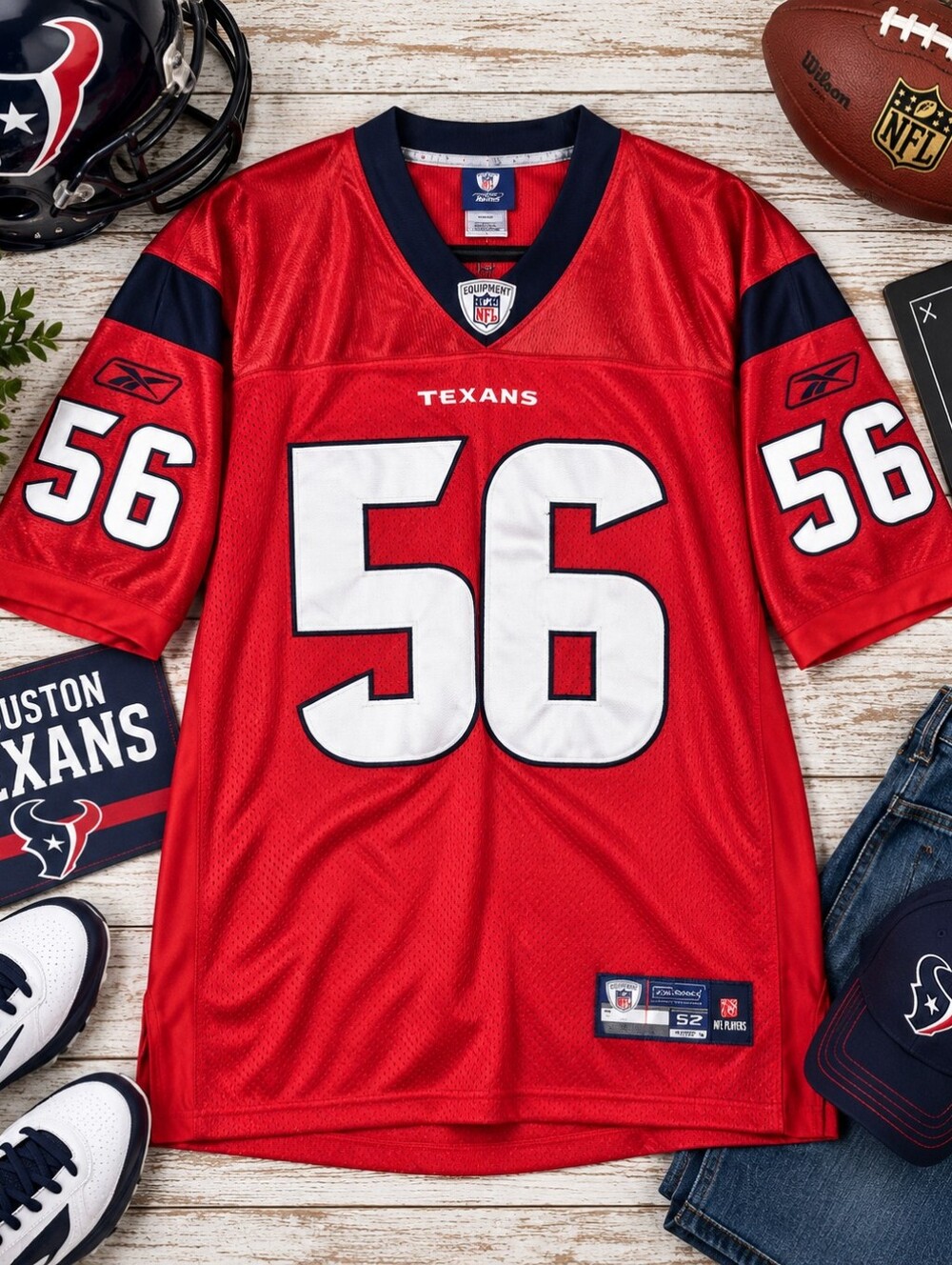 REEBOK Onfield Houston Texans Red Brian Cushing 56 Football Jersey. Mens 52(XL)